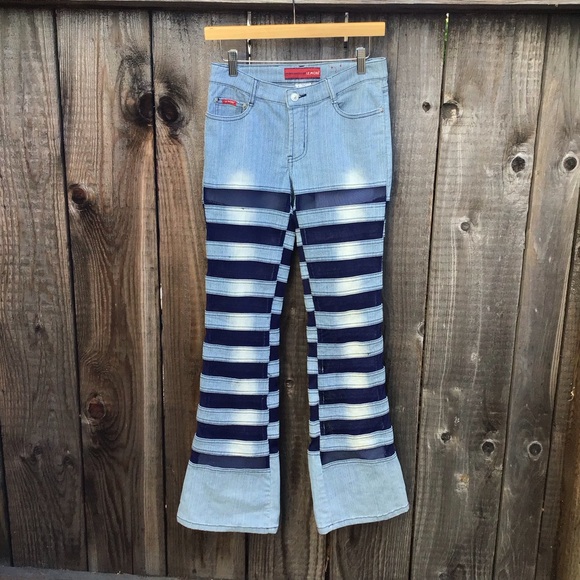 Vintage 90s Le more translucent blue flared denim jeans womens size 7 - Picture 1 of 11